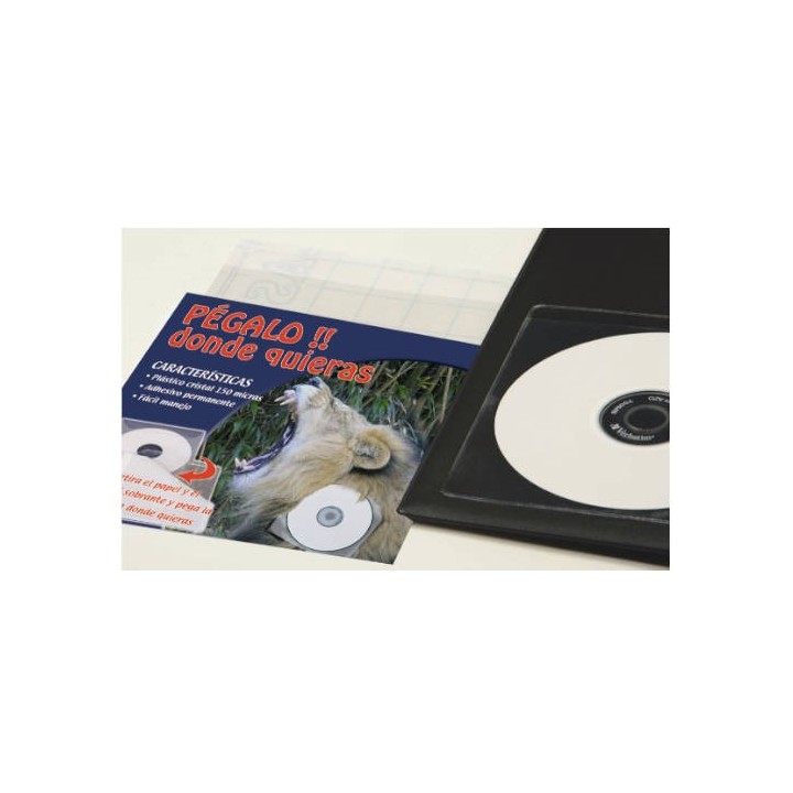 caja 100 fundas adhesivas cd/dvd pvc cristal 100 micras iberplas 479acd100
