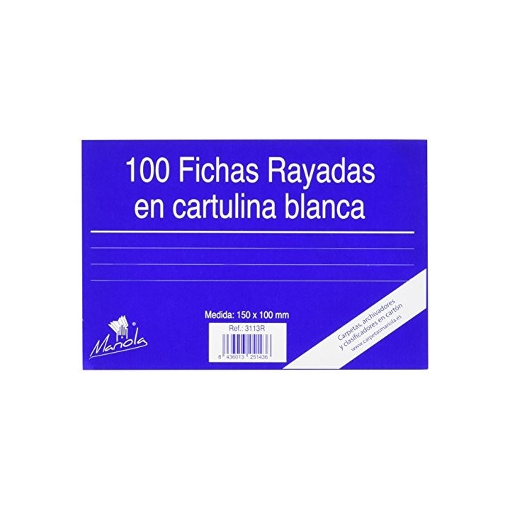 100 fichas de cartulina rayada  (150x100 mm) n.o 3 mariola 3113r