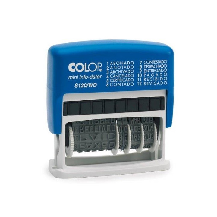 sello de entinaje s 120/wd formula/fecha 4mm espanol azul/bicolor colop 104961