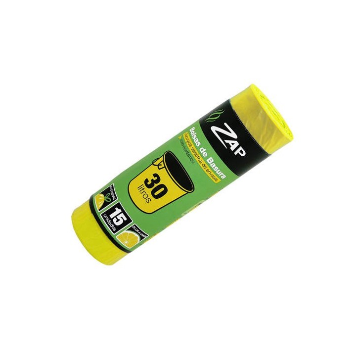rollo 15 unidades bolsa basura amarillo olor limon 30 litros zap 320185