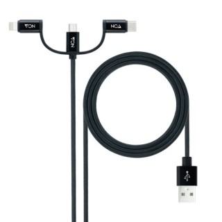 nanocable nanocable cable usb 3 en 1 carga/datos usb-a a usb-c/micro usb/lightning 1 m, negro