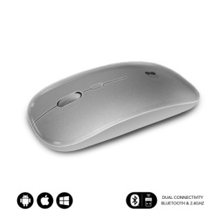 subblim subblim raton optico inalambrico 2.4g y bluetooth dual flat mouse recargable plateado