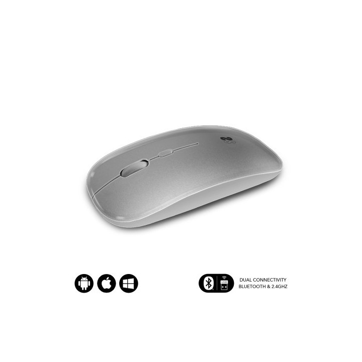 subblim subblim raton optico inalambrico 2.4g y bluetooth dual flat mouse recargable plateado