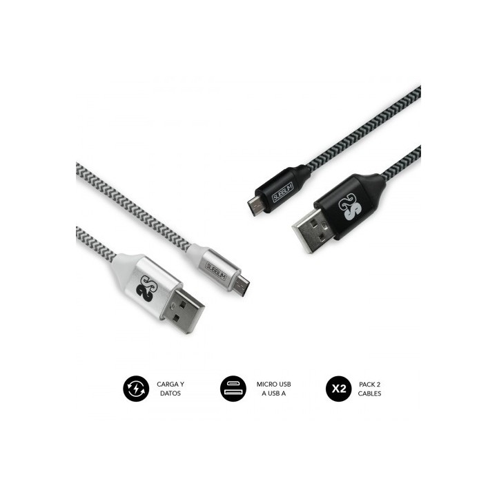 subblim subblim pack 2 cables usb a micro usb (2.4a) 1m black/silver