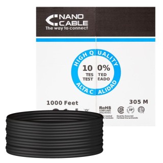 nanocable bobina cable red utp cat5e rj45 nanocable 305m rigido -  awg24 -  exterior negro