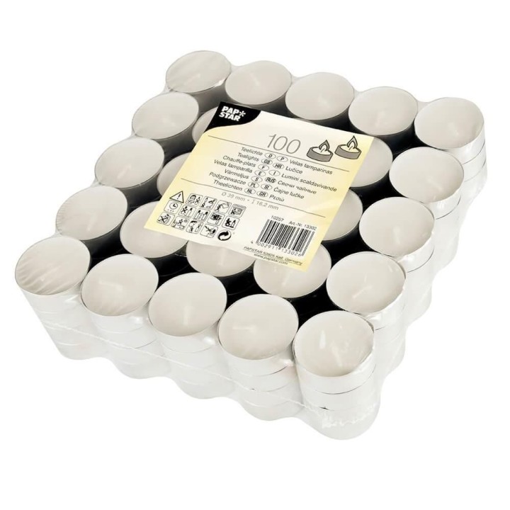 pack 100 velas de te papstar 3.9cm blanco