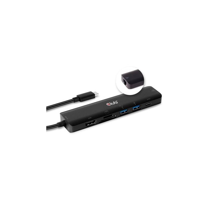 hub usb club3d tipo c 3.2 gen1 7 en 1 hdmi 4k60hz  sd tf  2x usb -a  usb-c pd 100w  rj45