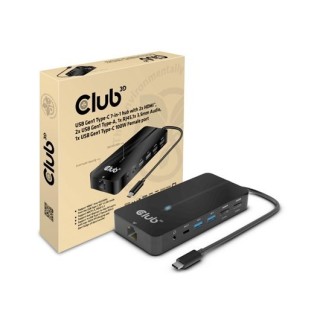 hub usb club3d gen1 tipo-c 7 en 1 2xhdmi 2xusb-a 1x rj45 1x 3.5mmaudio 1xusb -c100w