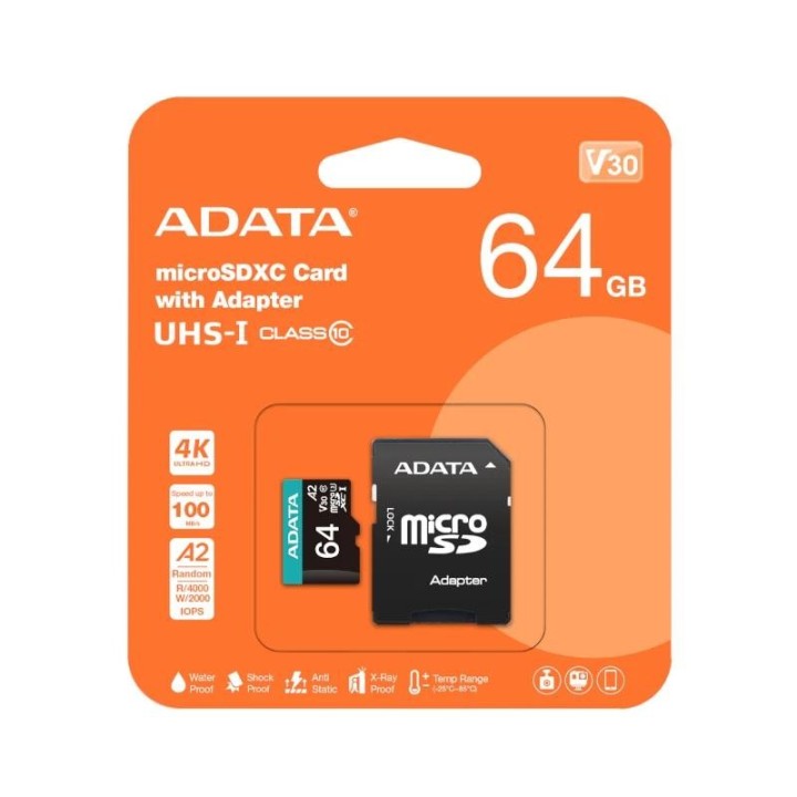 adata microsdxc/sdhc uhs-i u3 64gb c/adapt