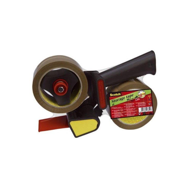 scotch pack dispensador mango pistola + 2 rollos cinta de embalaje marron 50mm x 66m hv.5066.r2d.b s