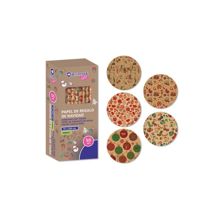 bismark papel de regalo kraft navidad celebration 70x200 bismark 332997