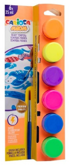 carioca caja 6 botes de tempera con pincel neon carioca 40486