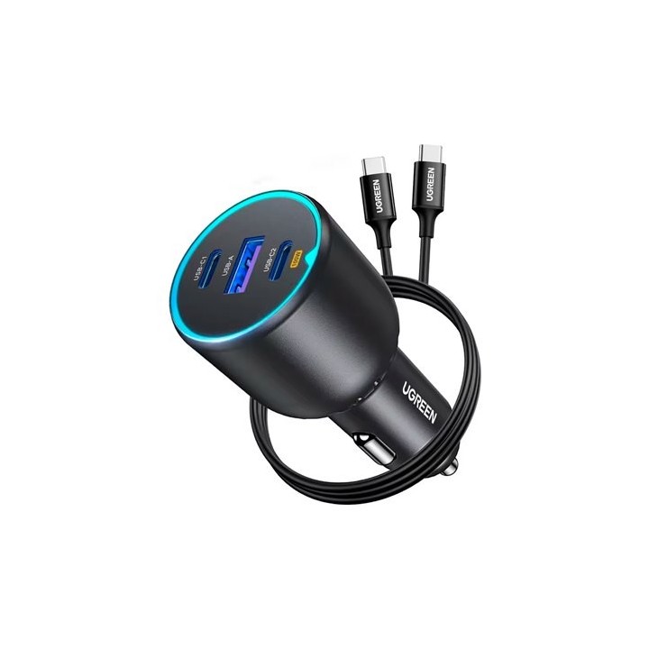 cargador coche ugreen 2usb-c pd+usb-a  130w cargador de coche 130w cargador rapido de coche