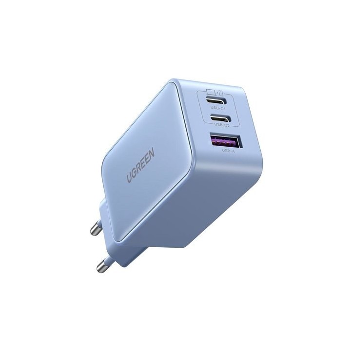 cargador ugreen usb-a+2usb-c 65w  gan fast 65w 3en1 led gan purple