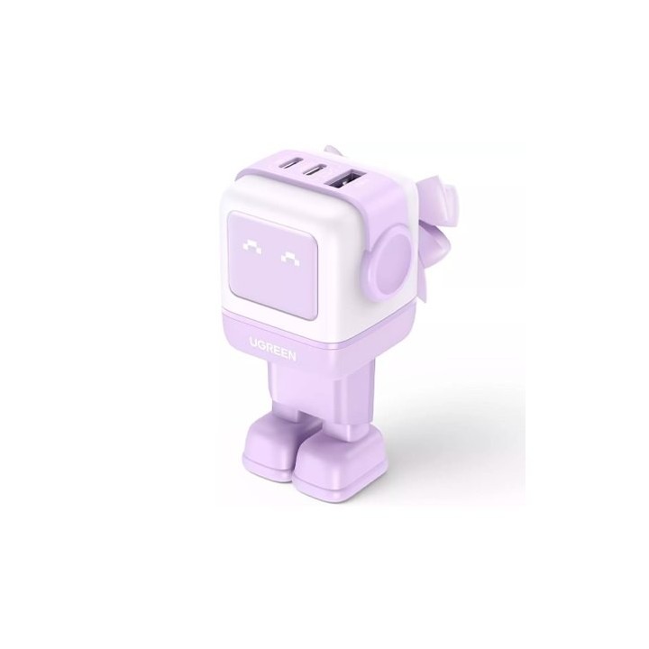 cargador ugreen usb-a+2usb-c 65w  gan fast 65w 3en1 led gan purple