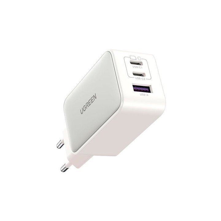 cargador ugreen usb-a+2usb-c 65w  gan fast 65w 3en1 led gan mint