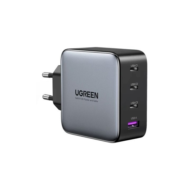 cargador ugreen usb-a+3usb-c 100w  gan fast 100w tft display gan black