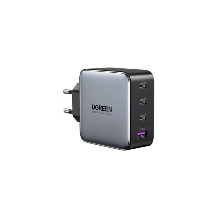 cargador ugreen usb-a+3usb-c 100w  gan fast 100w tft display gan black