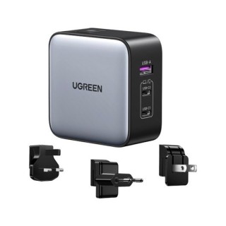 cargador travel ugreen usba+2usbc 65w worldwide cargador gan cargador de viaje  65w negro