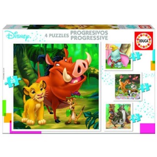educa borras puzzle progresivos disney animals dumbo+bambi+lion king+jungle book de 3-5 anos educa b