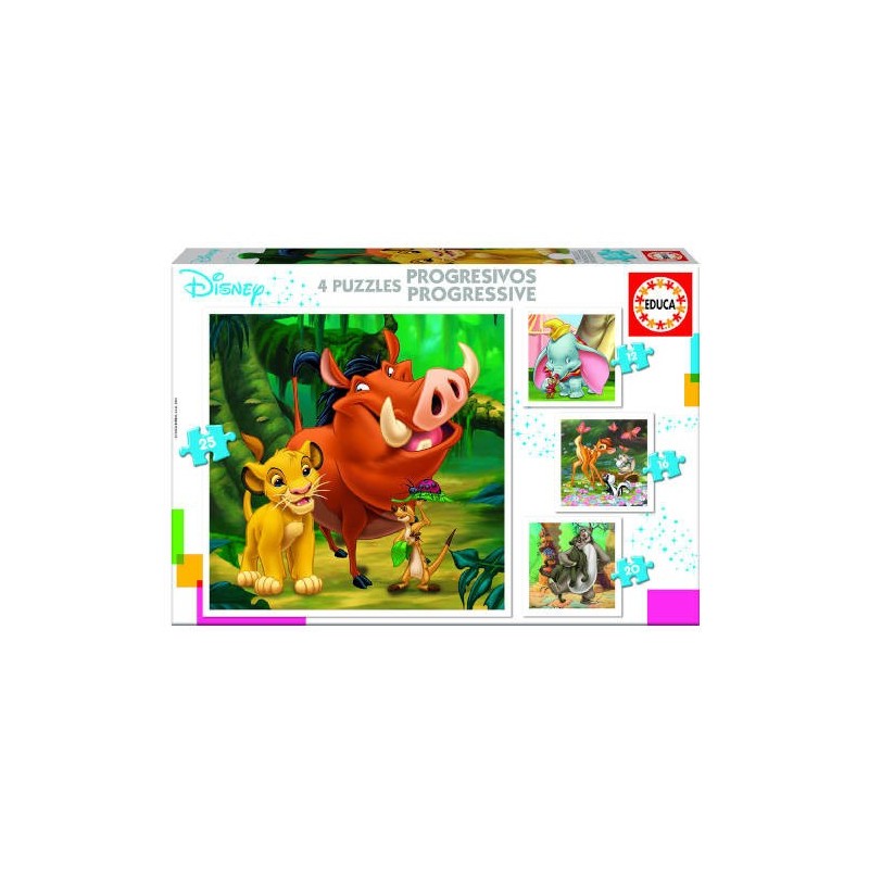 educa borras puzzle progresivos disney animals dumbo+bambi+lion king+jungle book de 3-5 anos educa b