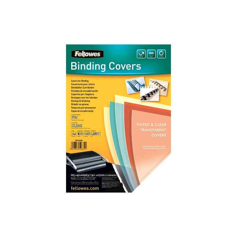 fellowes pack 100 portadas pvc transparente cristal 180 micras a4 fellowes 5375901