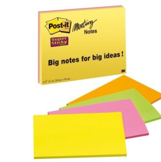 post-it pack 4 blocs 45 hojas notas grandes adhesivas 203x152mm super sticky colores surtidos neon 6
