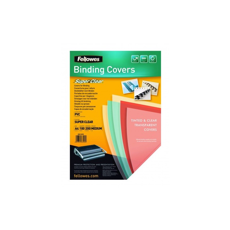 fellowes pack 100 portadas pvc transparente cristal 150 micras a4 fellowes 5376001