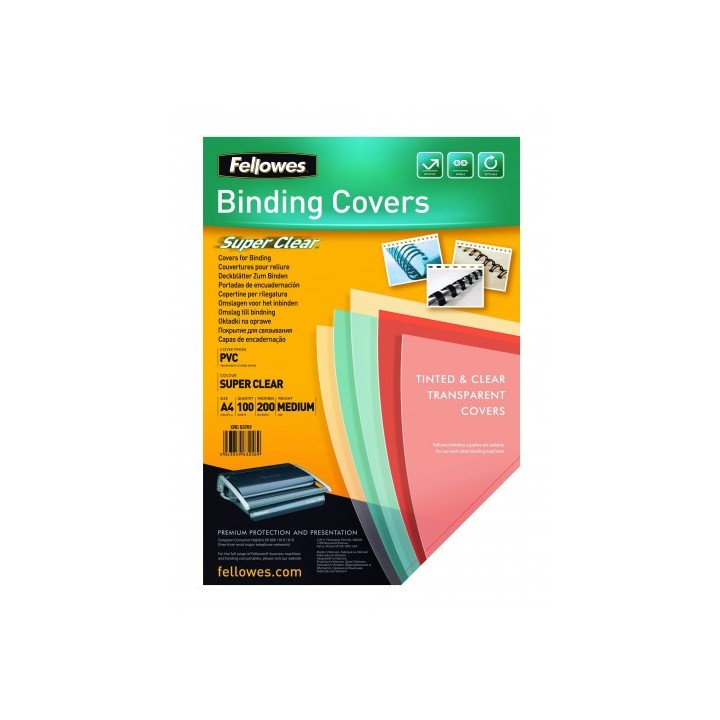 fellowes pack 100 portadas pvc transparente cristal 150 micras a4 fellowes 5376001