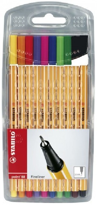 stabilo estuche rotulador punta fina 0,4mm. point 88 con 10 unidades colores surtidos stabilo 8810