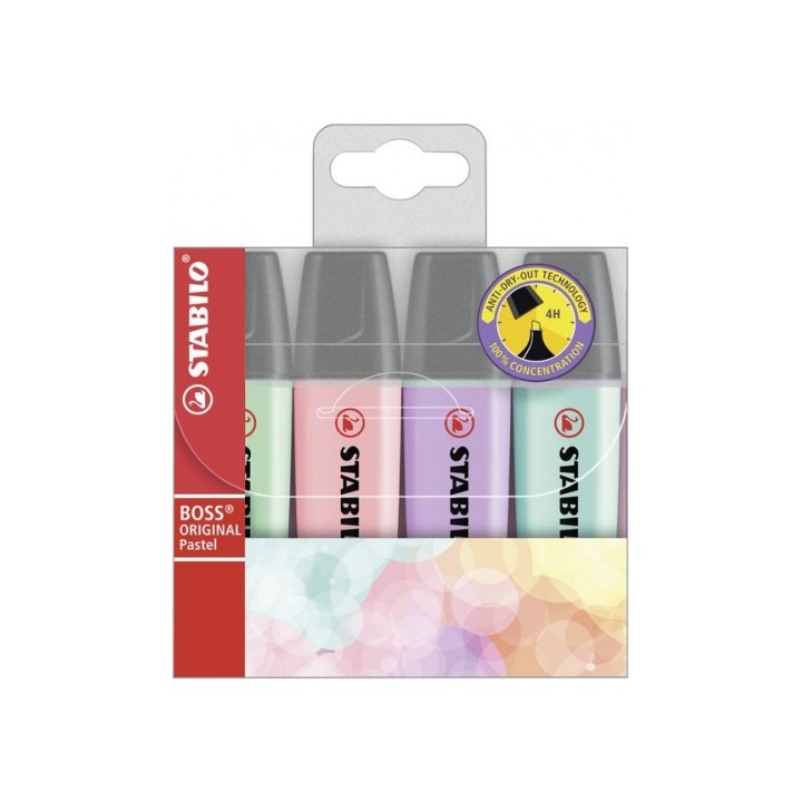 stabilo estuche 4 marcadores fluorescente boss pastel trazo 2/5mm. surtido stabilo 70/4-2