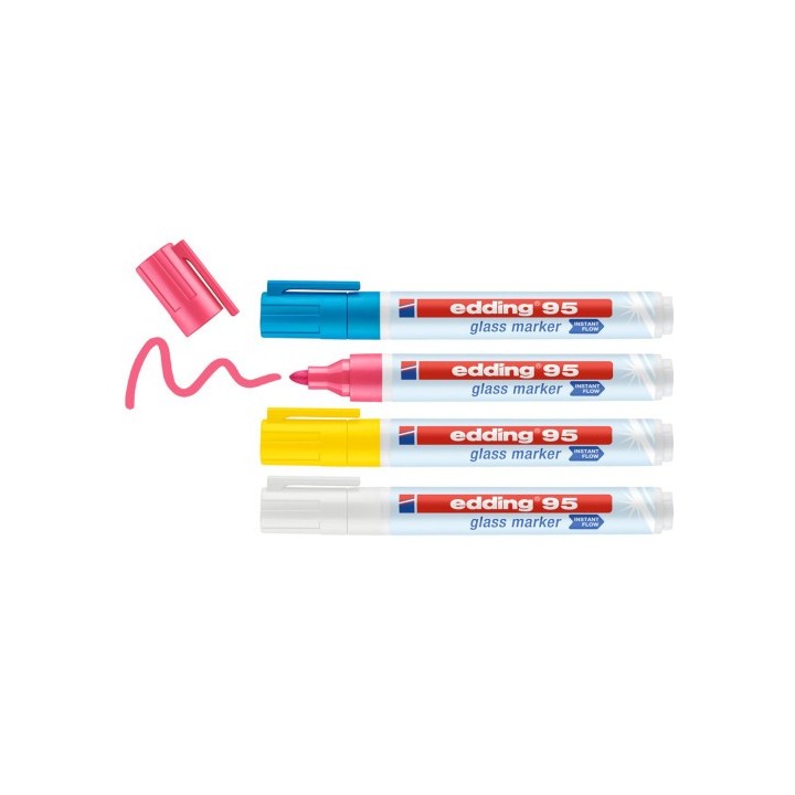 edding bolsa con 4 marcadores edding 95 colores blanco, amarillo, rosa y azul edding 95-099