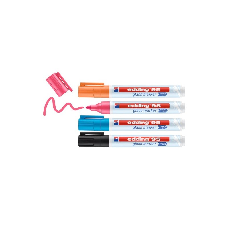 edding bolsa con 4 marcadores edding 95 colores negro, azul, rosa y naranja edding 95-999