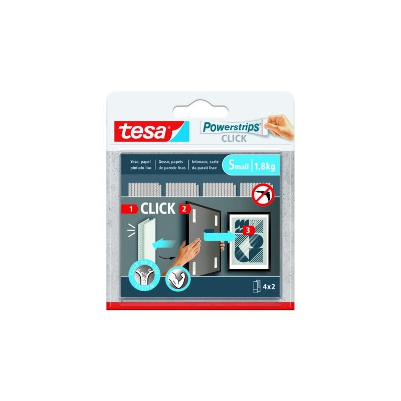tesa blister tiras adhesivas cuelga objetos powerstrips clik 1,8kg 4 pares 60x20mm s tesa 77720-0000