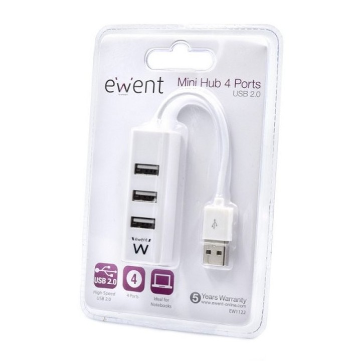 ewent ew1122 mini-hub usb 4 puertos blanco
