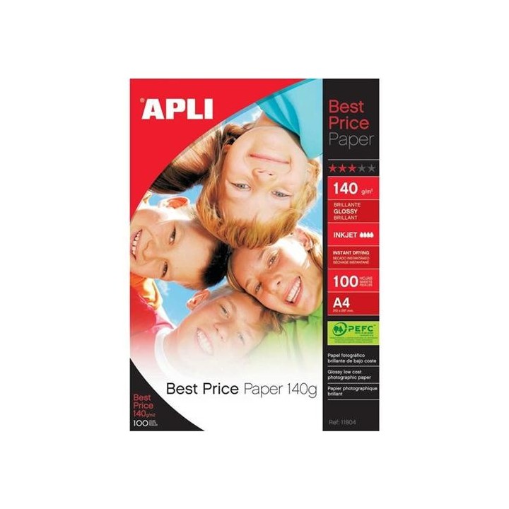 apli paquete 100 hojas papel foto ink.bri a4 140g.11804 apli