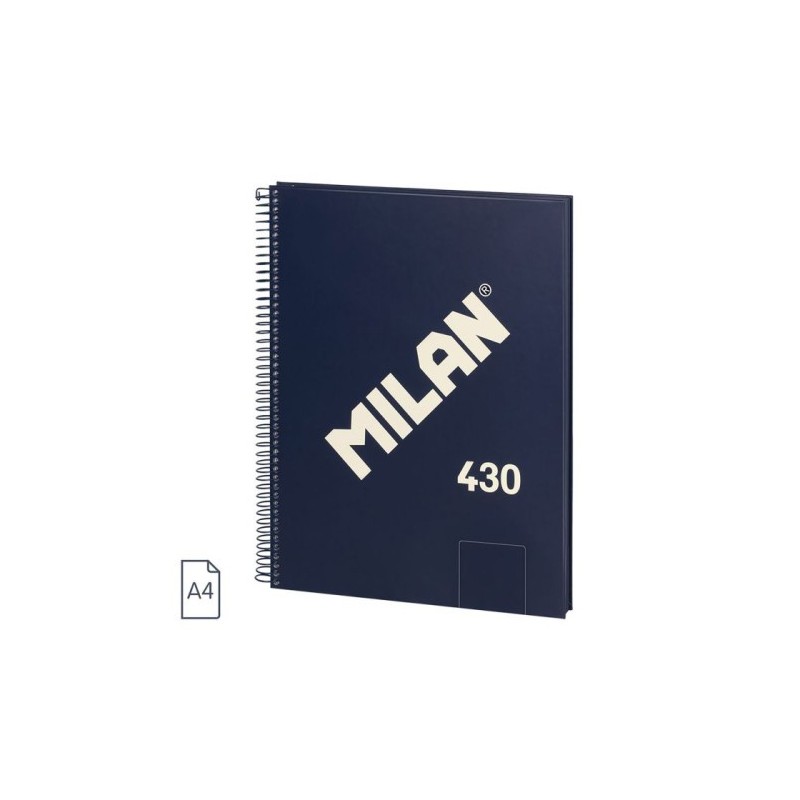milan cuaderno a4 con espiral y tapa dura, 80 hojas blancas de 95 gr/m, coleccion 430 since 1918, az