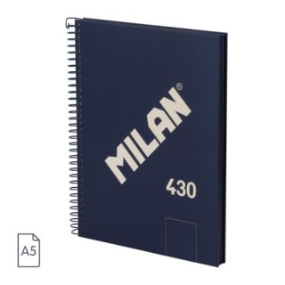 milan cuaderno a5 con espiral y tapa dura, 80 hojas blancas de 95 gr/m, coleccion 430 since 1918, az