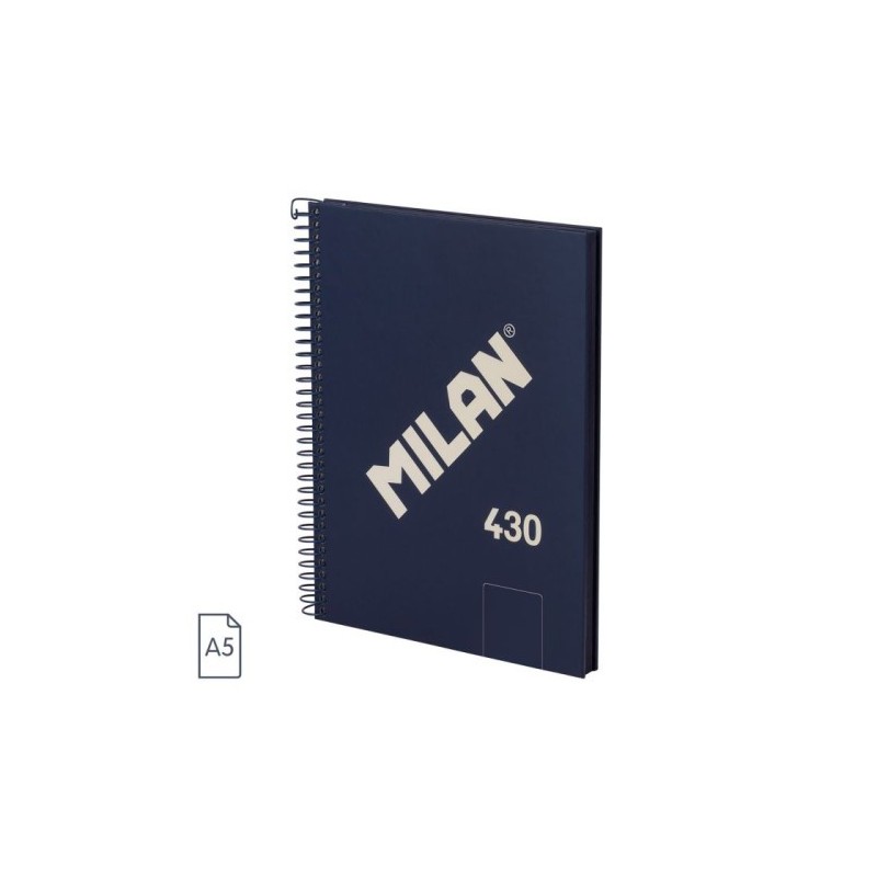 milan cuaderno a5 con espiral y tapa dura, 80 hojas blancas de 95 gr/m, coleccion 430 since 1918, az