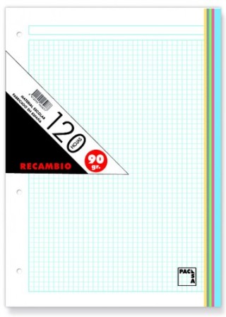 pacsa recambio de colores  90 grs. a-4 (210x297mm.) 120 hojas cuadricula 5x5 + greca 5 colores pacsa