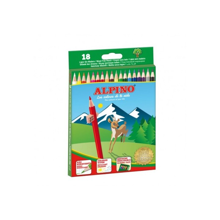 alpino estuche carton 18 unidades lapices hexagonales alta calidad 3mm. colores surtidos alpino al01