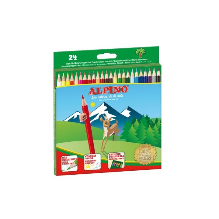 alpino estuche carton 24 unidades lapices hexagonales alta calidad 3mm. colores surtidos alpino al01
