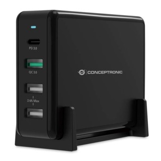 conceptronic cargador conceptronic ozul01b carga rapida pd 3 x usb tipo a - 1 x usb tipo c - 65w