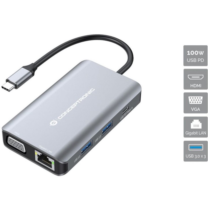 conceptronic docking station conceptronic donn21g 7 en 1 3 x usb 3.0 - 1 x hdmi - 1 x vga - 1 x rj45