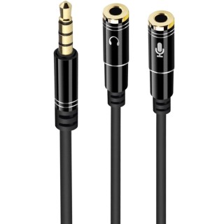 ewent cable adaptador de audio ewent jack 3.5mm macho a jack 3.5mm hembra x2 negro 0.30m