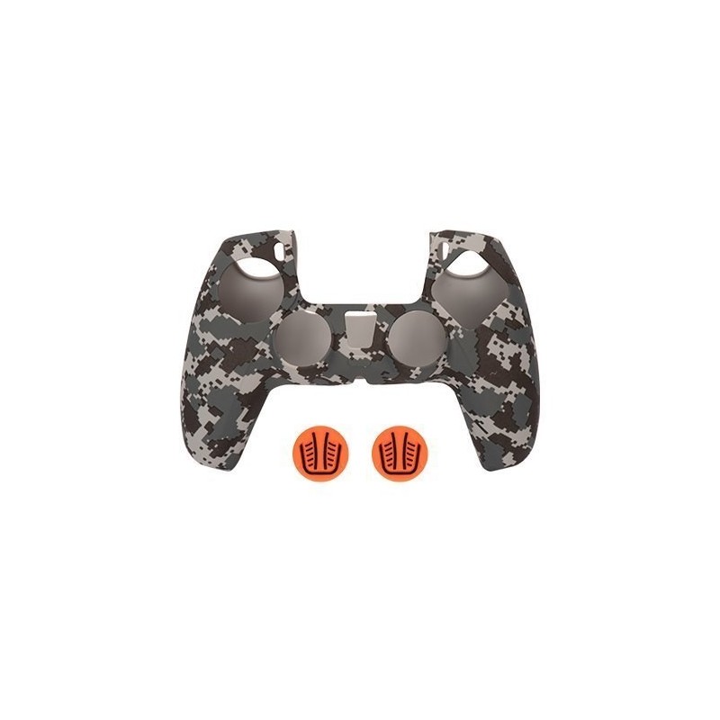 kit funda+grips mando ps5 fr-tec digital black silicona sticker touchpad skin camuflaje