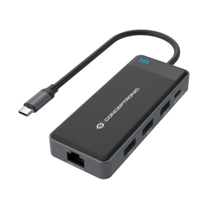 conceptronic adaptador conceptronic usb tipo c a gigabit ethernet rj45 -  con hub usb 3.2 3 puertos