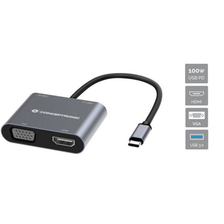 conceptronic hub usb tipo c conceptronic donn16g 1 x hdmi - 1 x vga - 1 x usb tipo c - 1 x usb 3.0