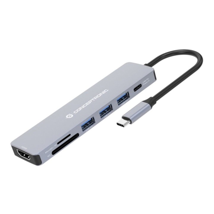 conceptronic hub usb tipo c conceptronic donn19g 1 x hdmi - 3 x usb 3.2 - 1 x usb tipo c - lector sd