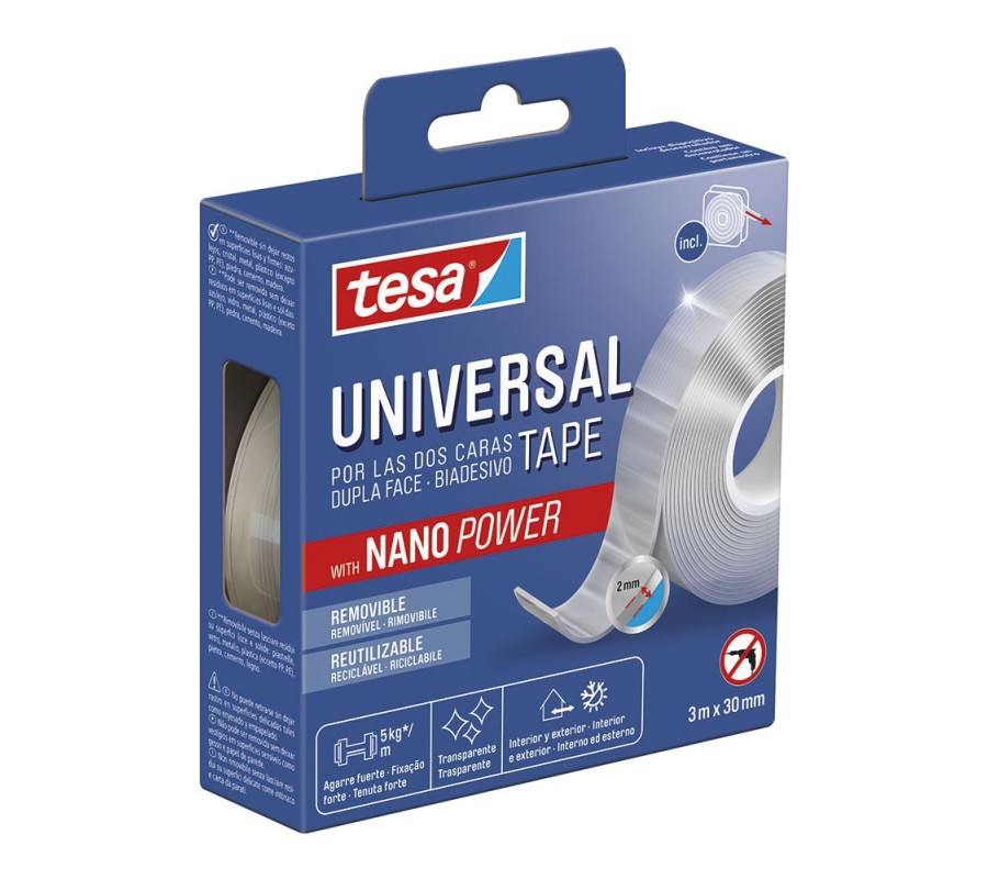 tesa cinta doble cara universal transparente, 3 m x 30 mm